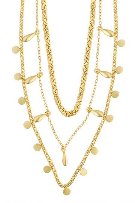 Buy_ZARIIN_Gold Plated Ethereal Geometric Carved Layered Necklace _Online_at_Aza_Fashions