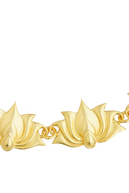 Zariin_Gold Plated Tranquil Moods Lotus Carved Choker _Online_at_Aza_Fashions