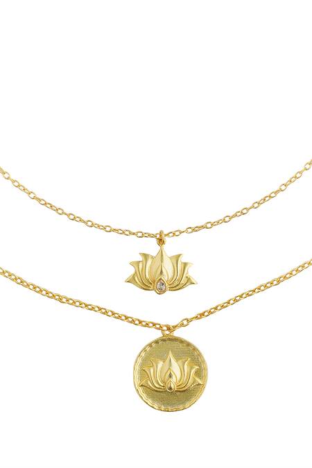 ZARIIN_Gold Plated Emerging Beauty Lotus Carved Pendant Necklace _Online_at_Aza_Fashions