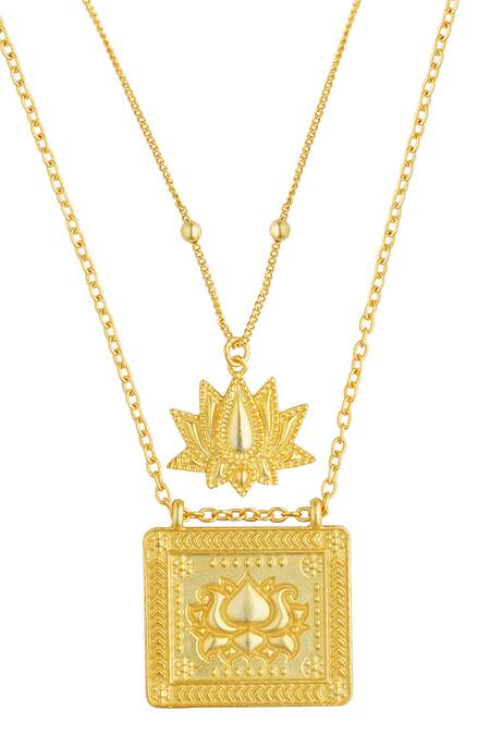 Buy_ZARIIN_Gold Plated Embrace Change Lotus Carved Necklace_Online_at_Aza_Fashions