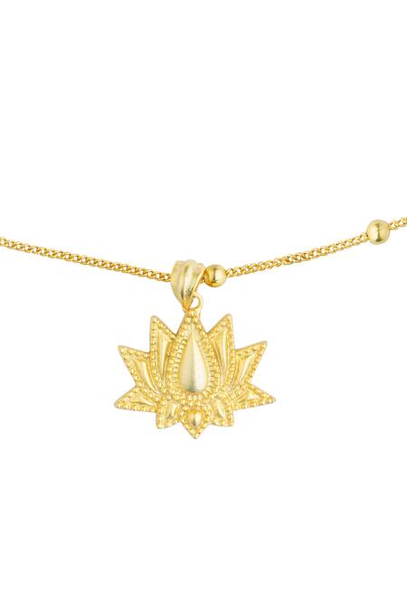 Zariin Gold Plated Rise To Shine Lotus Carved Pendant Necklace Online at Aza Fashions Zariin_Gold Plated Rise To Shine Lotus Carved Pendant Necklace _Online_at_Aza_Fashions