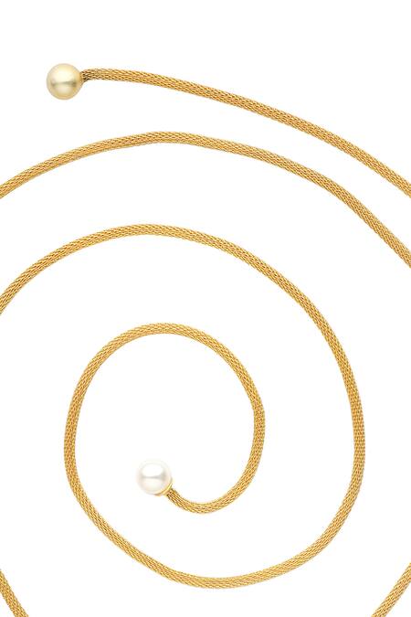 ZARIIN_Gold Plated Whispering Pearl Embellished Wrape Necklace _Online_at_Aza_Fashions