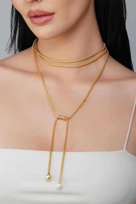 Buy_ZARIIN_Gold Plated Whispering Pearl Embellished Wrape Necklace _Online_at_Aza_Fashions