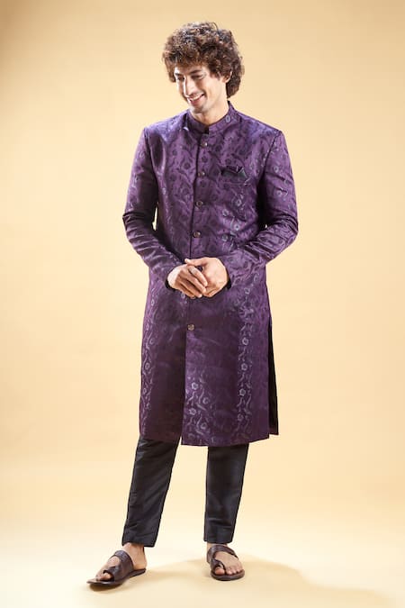 Aryavir Malhotra Floral Thread Embroidered Sherwani With Pyjama 