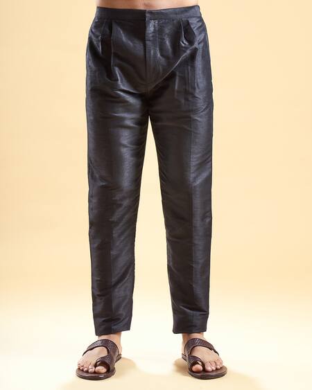 Arihant Rai Sinha_Blue Silk, Jacquard Embroidery Leaf Thread Sherwani With Pyjama_Online_at_Aza_Fashions