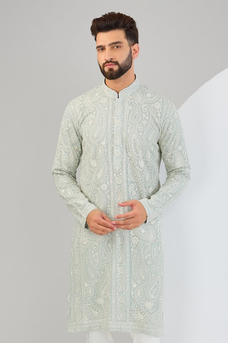 Kasbah_Blue Georgette Sequins, Embroidery Chikankari Kurta _Online_at_Aza_Fashions