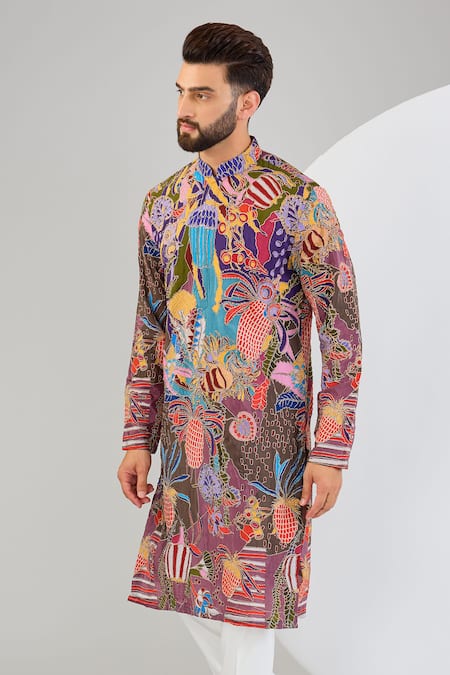 Kasbah_Multi Color Crepe, Silk Zari, Embroidery Straight Kurta _Online_at_Aza_Fashions