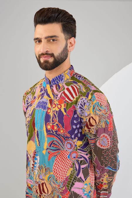 Buy_Kasbah_Multi Color Crepe, Silk Zari, Embroidery Straight Kurta _Online_at_Aza_Fashions