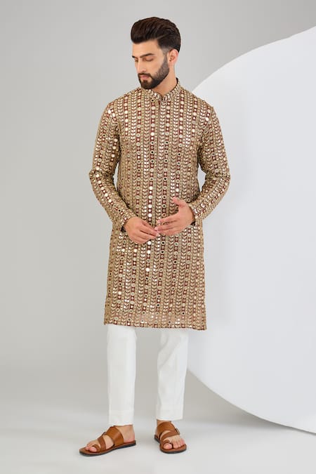 Kasbah Stripe Embroidered Straight Kurta 