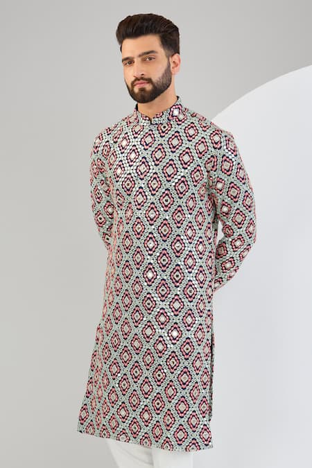 Kasbah_Multi Color Silk Mirrors, Zari Embroidered Kurta _Online_at_Aza_Fashions