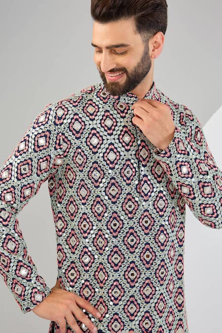 Buy_Kasbah_Multi Color Silk Mirrors, Zari Embroidered Kurta _Online_at_Aza_Fashions