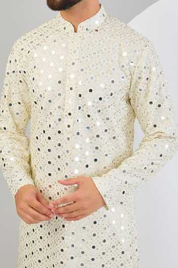 Buy_Kasbah_Ivory Silk Mirrors, Sequins Embroidered Kurta_Online_at_Aza_Fashions