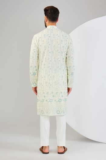 Shop Kasbah Ivory Georgette Sequins, Embroidery Floral Kurta at Aza Fashions Shop_Kasbah_Ivory Georgette Sequins, Embroidery Floral Kurta _at_Aza_Fashions