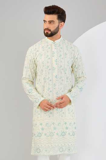 Kasbah Ivory Georgette Sequins, Embroidery Floral Kurta Online at Aza Fashions Kasbah_Ivory Georgette Sequins, Embroidery Floral Kurta _Online_at_Aza_Fashions