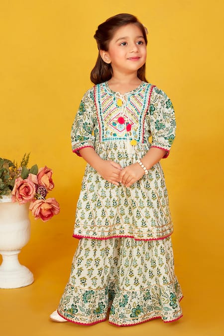 Maaikid Cotton Floral Print Peplum Kurta With Palazzo 