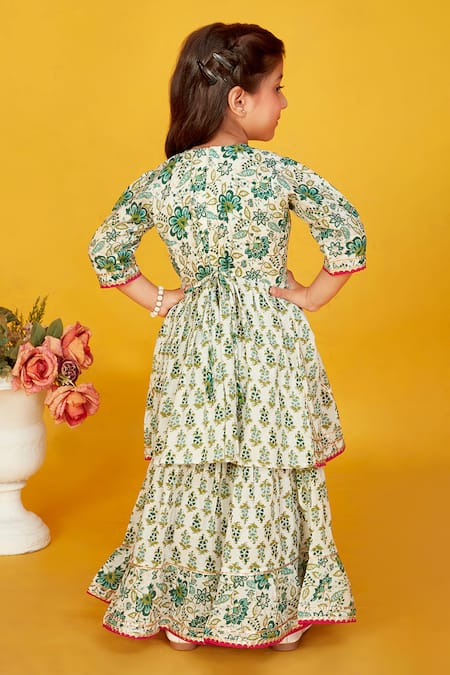 Maaikid Cotton Floral Print Peplum Kurta With Palazzo 