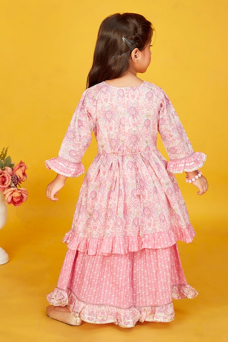 Maaikid Cotton Floral Print Peplum Kurta With Flared Pant 