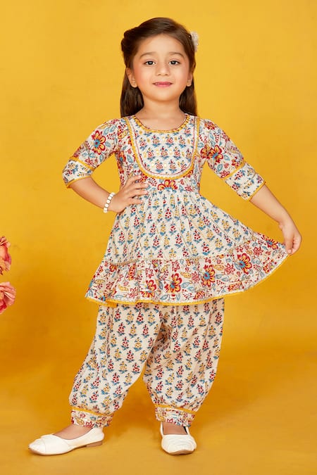 Maaikid Cotton Floral Print Peplum Kurta With Salwar Pant 