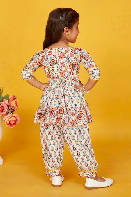 Maaikid Cotton Floral Print Peplum Kurta With Salwar Pant 