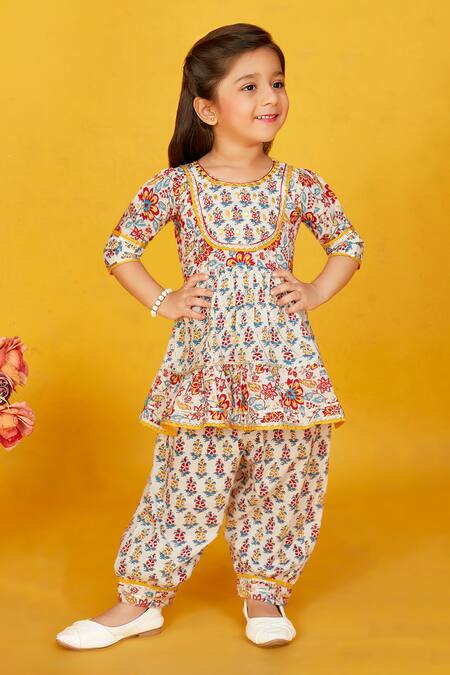 Maaikid Red Cotton Mirrors, Embroidery Floral Print Peplum Kurta With Salwar Pant Online at Aza Fashions Maaikid_Red Cotton Mirrors, Embroidery Floral Print Peplum Kurta With Salwar Pant _Online_at_Aza_Fashions