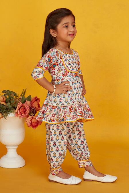 Shop Maaikid Red Cotton Mirrors, Embroidery Floral Print Peplum Kurta With Salwar Pant Online at Aza Fashions Shop_Maaikid_Red Cotton Mirrors, Embroidery Floral Print Peplum Kurta With Salwar Pant _Online_at_Aza_Fashions