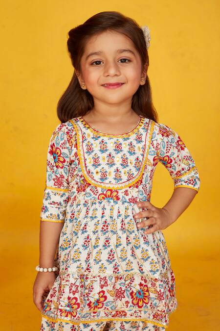 Maaikid Red Cotton Mirrors, Embroidery Floral Print Peplum Kurta With Salwar Pant at Aza Fashions Maaikid_Red Cotton Mirrors, Embroidery Floral Print Peplum Kurta With Salwar Pant _at_Aza_Fashions