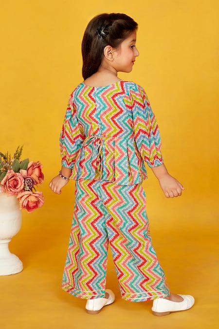 Maaikid Cotton Line Print Pleated Kurta With Pant 