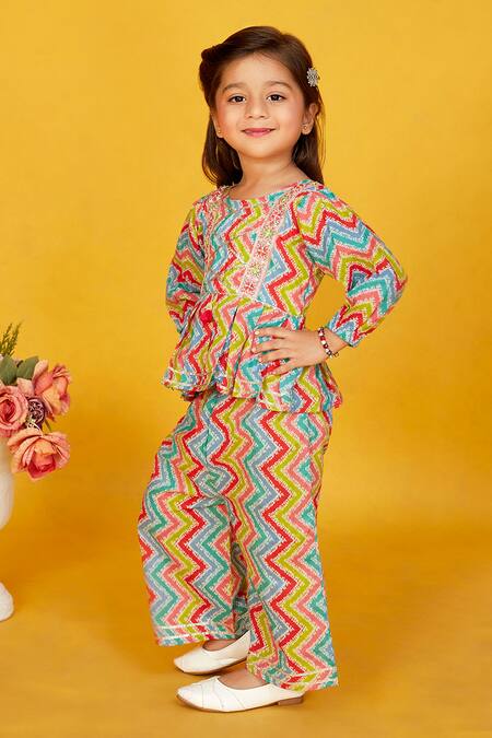 Buy_Maaikid_Pink Cotton Gota Patti, Embroidery Line Print Pleated Kurta With Pant _Online_at_Aza_Fashions