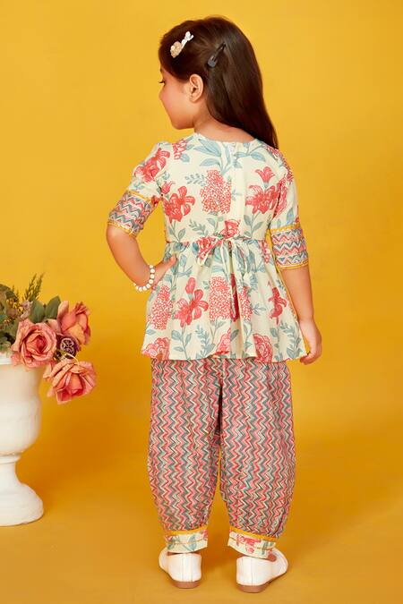 Maaikid Cotton Mirror Embroidered Peplum Kurta With Salwar Pant 