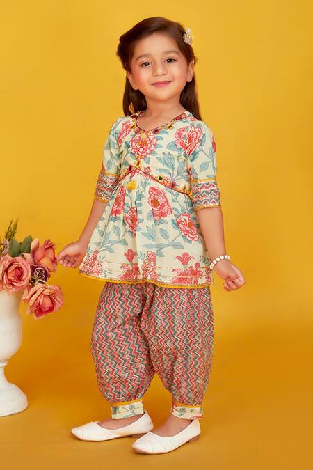 Buy_Maaikid_Multi Color Cotton Gota Patti, Mirrors Embroidered Peplum Kurta With Salwar Pant _Online_at_Aza_Fashions