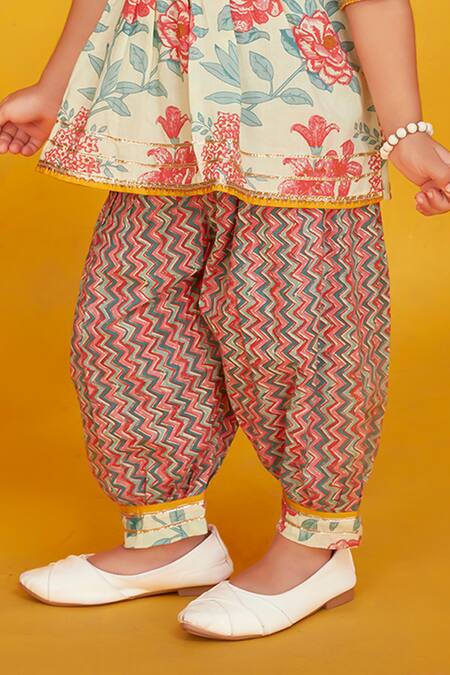 Shop_Maaikid_Multi Color Cotton Gota Patti, Mirrors Embroidered Peplum Kurta With Salwar Pant _Online_at_Aza_Fashions