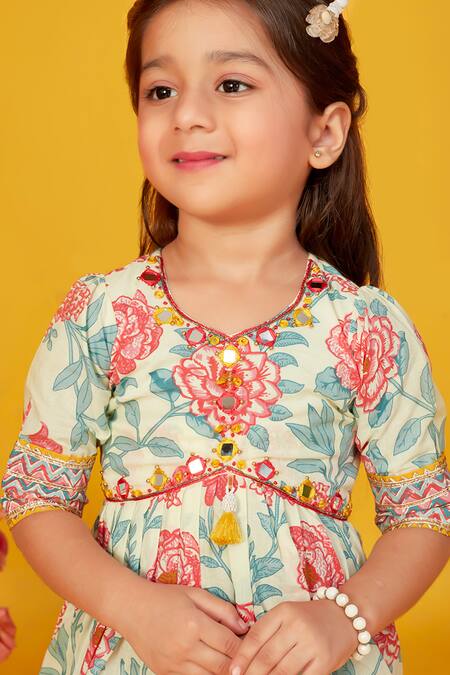Buy_Maaikid_Multi Color Cotton Gota Patti, Mirrors Embroidered Peplum Kurta With Salwar Pant 