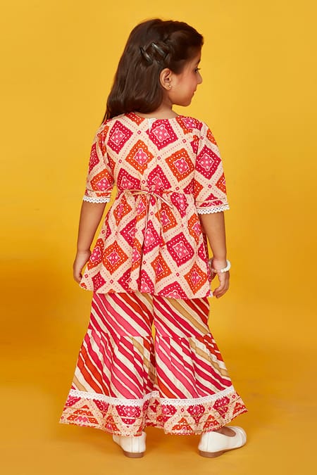 Maaikid Bandhani Embroidered Peplum Kurta With Sharara 