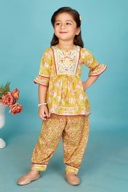 Maaikid Floral Print Peplum Kurta With Salwar Pant 