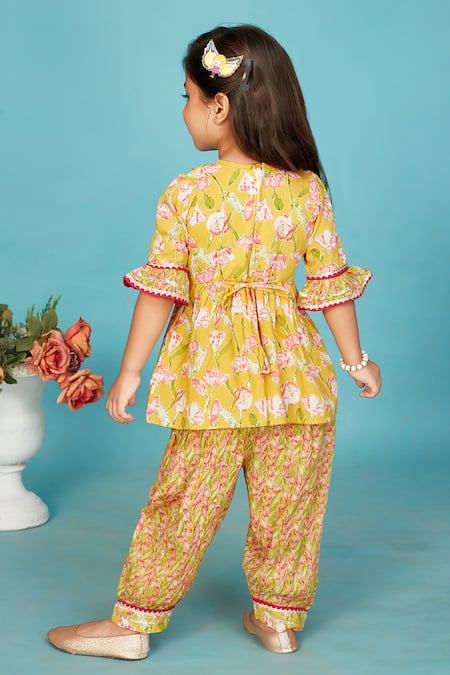 Maaikid Floral Print Peplum Kurta With Salwar Pant 