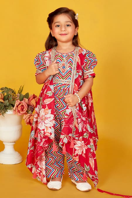 Maaikid Floral Print Asymmetric Jacket & Pant Set 