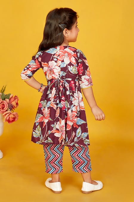 Maaikid Cotton Floral Embroidered Peplum Kurta With Salwar Pant 