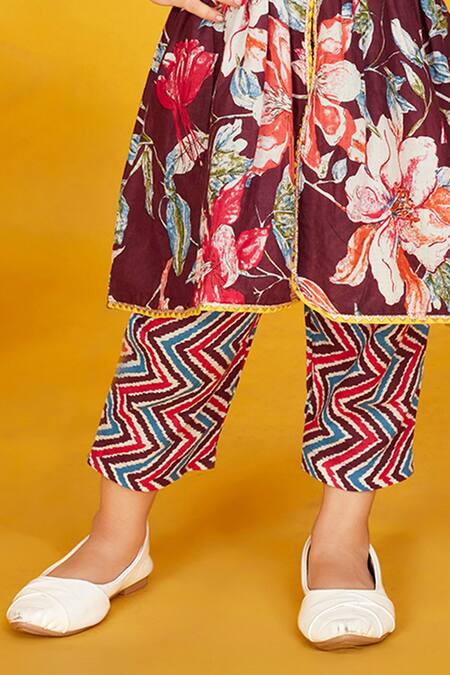 Maaikid Magenta Cotton Sequins Floral Embroidered Peplum Kurta With Salwar Pant Online at Aza Fashions Maaikid_Magenta Cotton Sequins Floral Embroidered Peplum Kurta With Salwar Pant _Online_at_Aza_Fashions