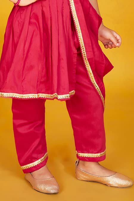 Maaikid_Pink Cotton Gota Patti Cowl Draped Kurta With Straight Pant _at_Aza_Fashions