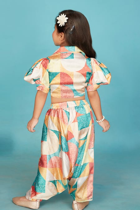 Maaikid Abstract Print Crop Top With Salwar Pant 