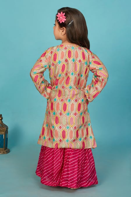 Shop Maaikid Pink Cotton Gota Patti Brocade Embroidered Jacket With Sharara Set at Aza Fashions Shop_Maaikid_Pink Cotton Gota Patti Brocade Embroidered Jacket With Sharara Set _at_Aza_Fashions