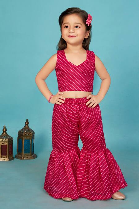 Maaikid Pink Cotton Gota Patti Brocade Embroidered Jacket With Sharara Set at Aza Fashions Maaikid_Pink Cotton Gota Patti Brocade Embroidered Jacket With Sharara Set _at_Aza_Fashions