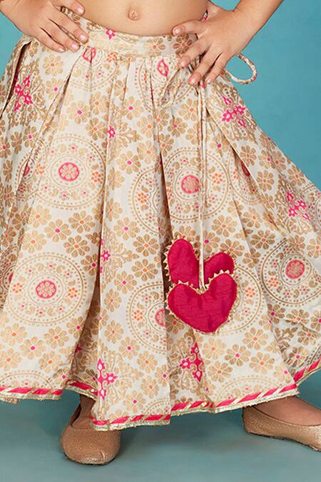 Maaikid Off White Silk, Brocade Gota Patti Banarasi Embroidered Lehenga With Blouse Online at Aza Fashions Maaikid_Off White Silk, Brocade Gota Patti Banarasi Embroidered Lehenga With Blouse _Online_at_Aza_Fashions