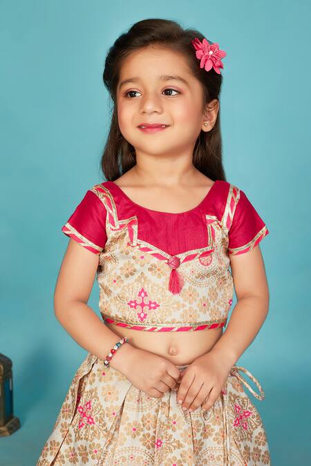 Maaikid Off White Silk, Brocade Gota Patti Banarasi Embroidered Lehenga With Blouse at Aza Fashions Maaikid_Off White Silk, Brocade Gota Patti Banarasi Embroidered Lehenga With Blouse _at_Aza_Fashions