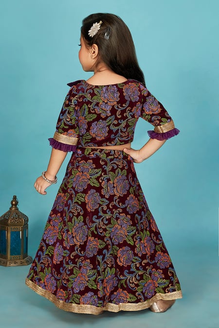 Maaikid Velvet Floral Print Lehenga Set 
