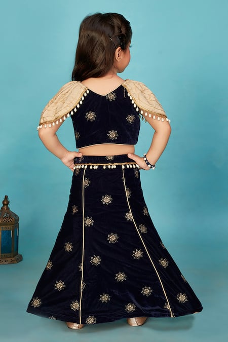 Maaikid Velvet Floral Embroidered Kalidar Lehenga Set 