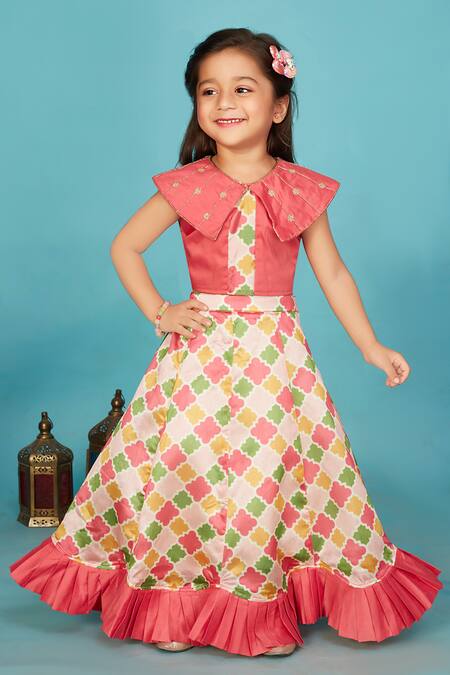 Maaikid Beige , Silk, Satin Embroidery, Ruffles Floral Print Lehenga Set Online at Aza Fashions Maaikid_Beige , Silk, Satin Embroidery, Ruffles Floral Print Lehenga Set _Online_at_Aza_Fashions