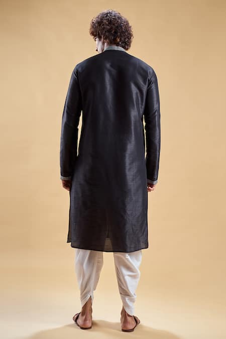 Shop Arihant Rai Sinha Black Silk, Cotton Embroidery Straight Solid Kurta With Dhoti Pant at Aza Fashions Shop_Arihant Rai Sinha_Black Silk, Cotton Embroidery Straight Solid Kurta With Dhoti Pant _at_Aza_Fashions