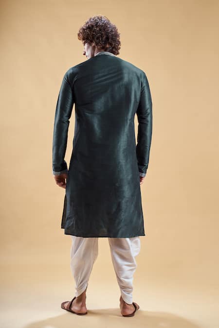 Shop Arihant Rai Sinha Green Silk, Cotton Embroidery Placement Kurta With Dhoti Pant at Aza Fashions Shop_Arihant Rai Sinha_Green Silk, Cotton Embroidery Placement Kurta With Dhoti Pant _at_Aza_Fashions