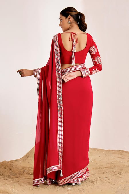 Suruchi Parakh Mirror Border Embroidered Saree With Blouse 